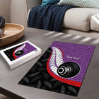 Personalised Aotearoa Lawn Bowls Puzzle Maori and Silver Fern Sporty Style Purple Color - Aussie Hoodie