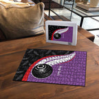 Personalised Aotearoa Lawn Bowls Puzzle Maori and Silver Fern Sporty Style Purple Color - Aussie Hoodie