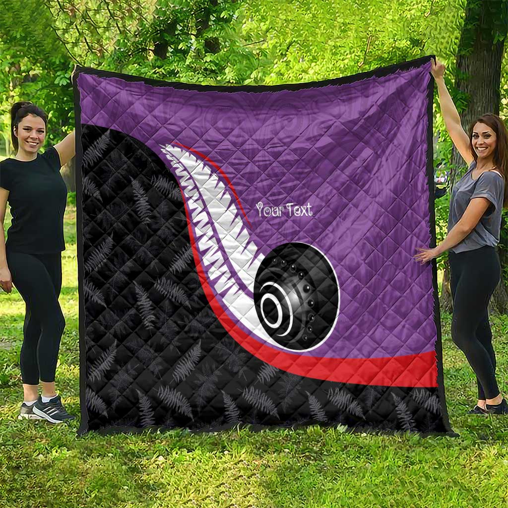 Personalised Aotearoa Lawn Bowls Quilt Maori and Silver Fern Sporty Style Purple Color - Aussie Hoodie