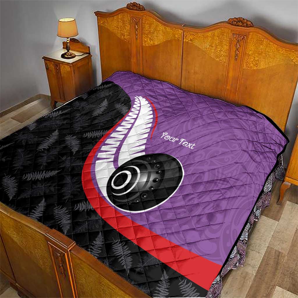 Personalised Aotearoa Lawn Bowls Quilt Maori and Silver Fern Sporty Style Purple Color - Aussie Hoodie