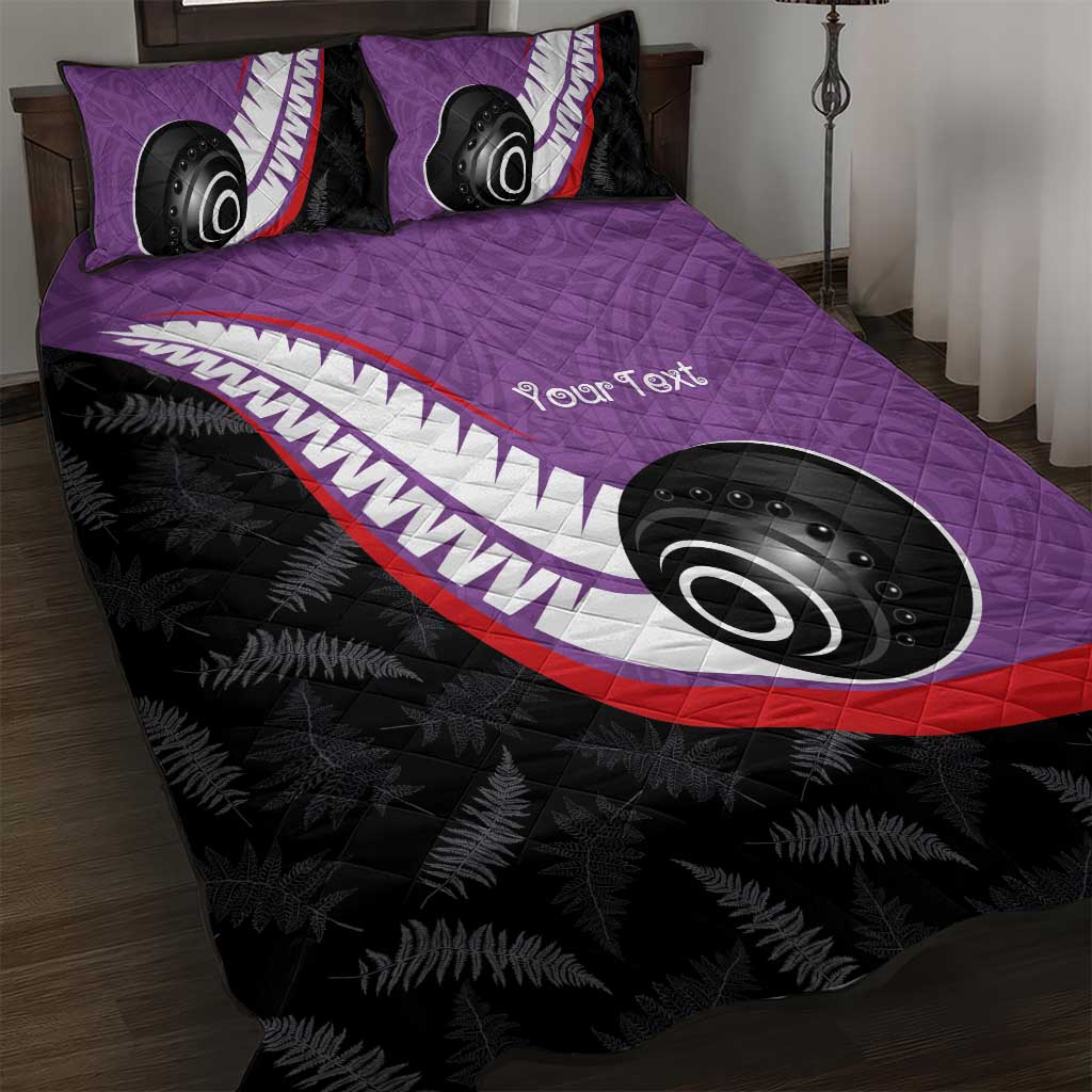 Personalised Aotearoa Lawn Bowls Quilt Bed Set Maori and Silver Fern Sporty Style Purple Color - Aussie Hoodie