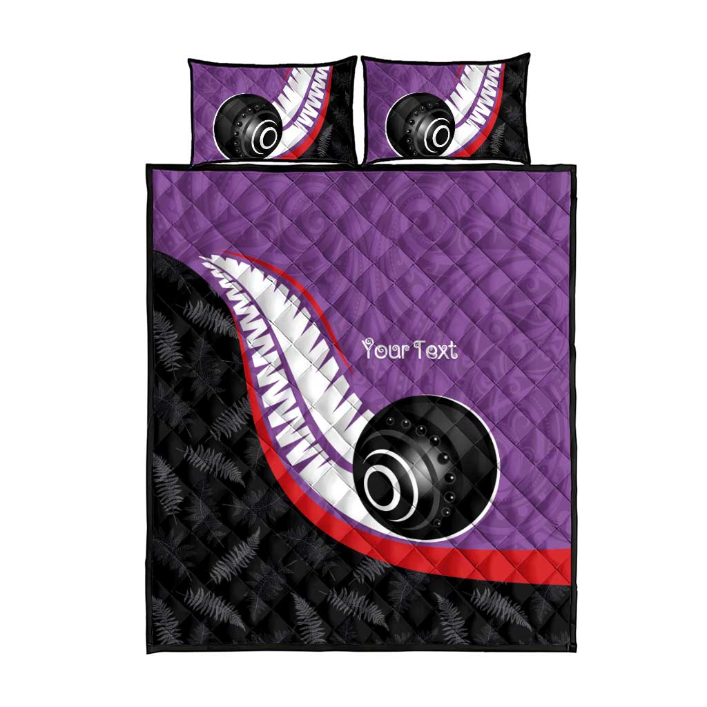 Personalised Aotearoa Lawn Bowls Quilt Bed Set Maori and Silver Fern Sporty Style Purple Color - Aussie Hoodie