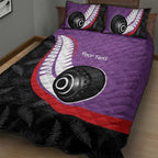 Personalised Aotearoa Lawn Bowls Quilt Bed Set Maori and Silver Fern Sporty Style Purple Color - Aussie Hoodie