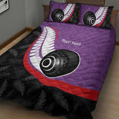 Personalised Aotearoa Lawn Bowls Quilt Bed Set Maori and Silver Fern Sporty Style Purple Color - Aussie Hoodie