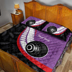 Personalised Aotearoa Lawn Bowls Quilt Bed Set Maori and Silver Fern Sporty Style Purple Color - Aussie Hoodie