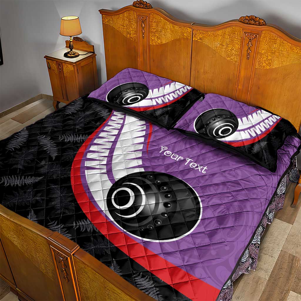 Personalised Aotearoa Lawn Bowls Quilt Bed Set Maori and Silver Fern Sporty Style Purple Color - Aussie Hoodie