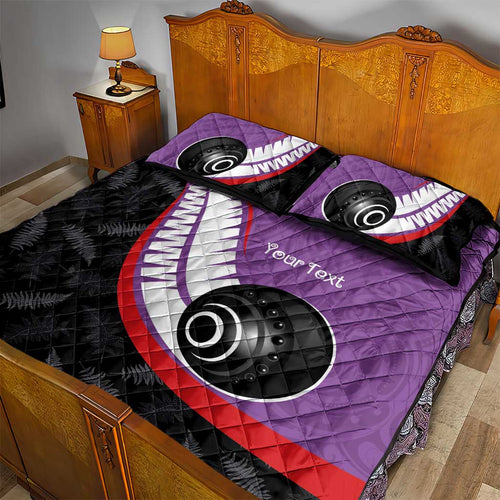 Personalised Aotearoa Lawn Bowls Quilt Bed Set Maori and Silver Fern Sporty Style Purple Color - Aussie Hoodie