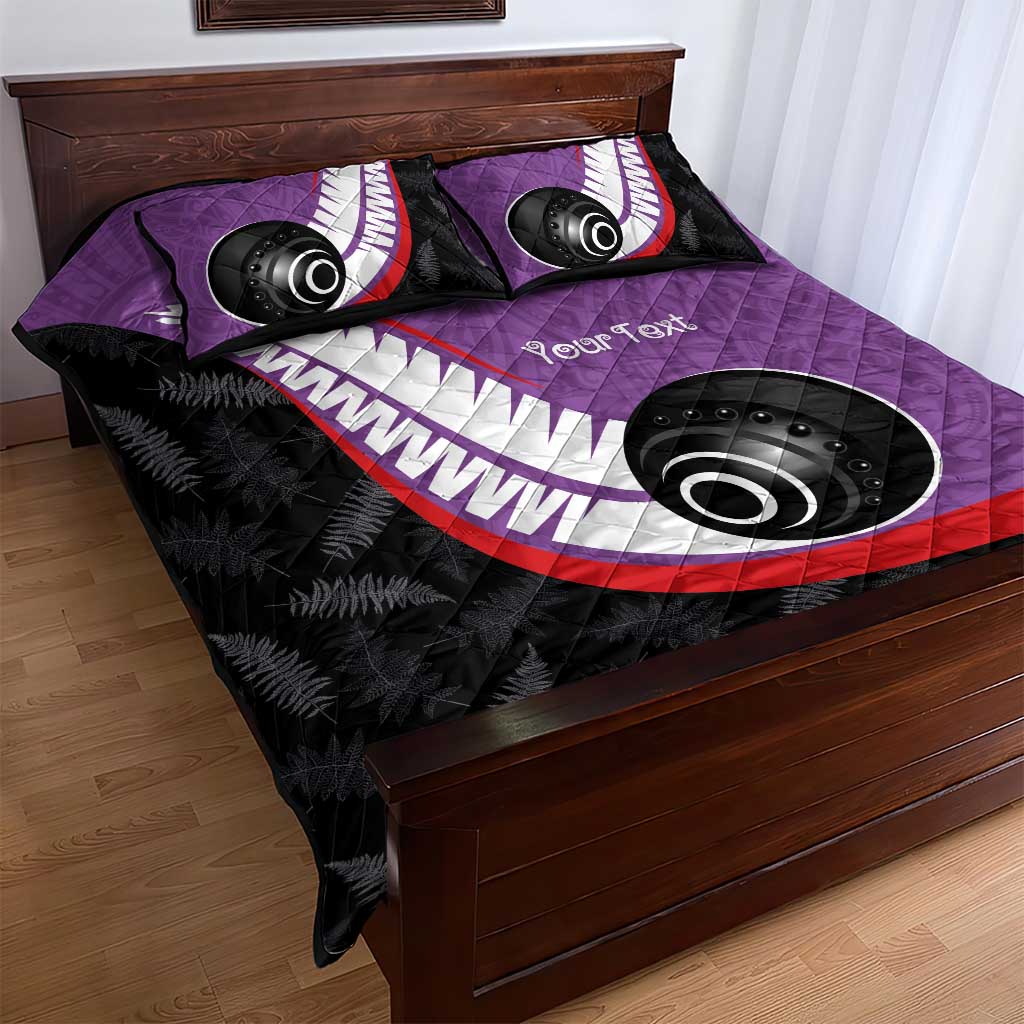 Personalised Aotearoa Lawn Bowls Quilt Bed Set Maori and Silver Fern Sporty Style Purple Color - Aussie Hoodie