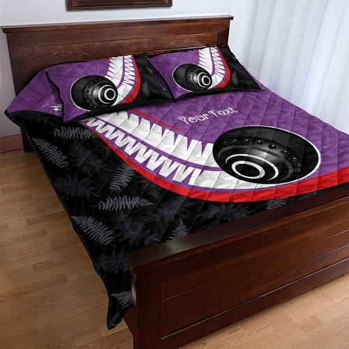 Personalised Aotearoa Lawn Bowls Quilt Bed Set Maori and Silver Fern Sporty Style Purple Color - Aussie Hoodie