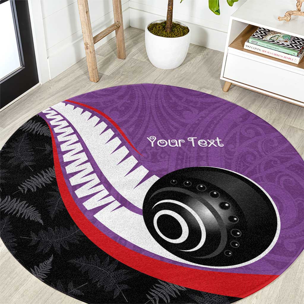 Personalised Aotearoa Lawn Bowls Round Carpet Maori and Silver Fern Sporty Style Purple Color - Aussie Hoodie