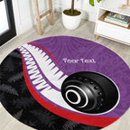Personalised Aotearoa Lawn Bowls Round Carpet Maori and Silver Fern Sporty Style Purple Color - Aussie Hoodie