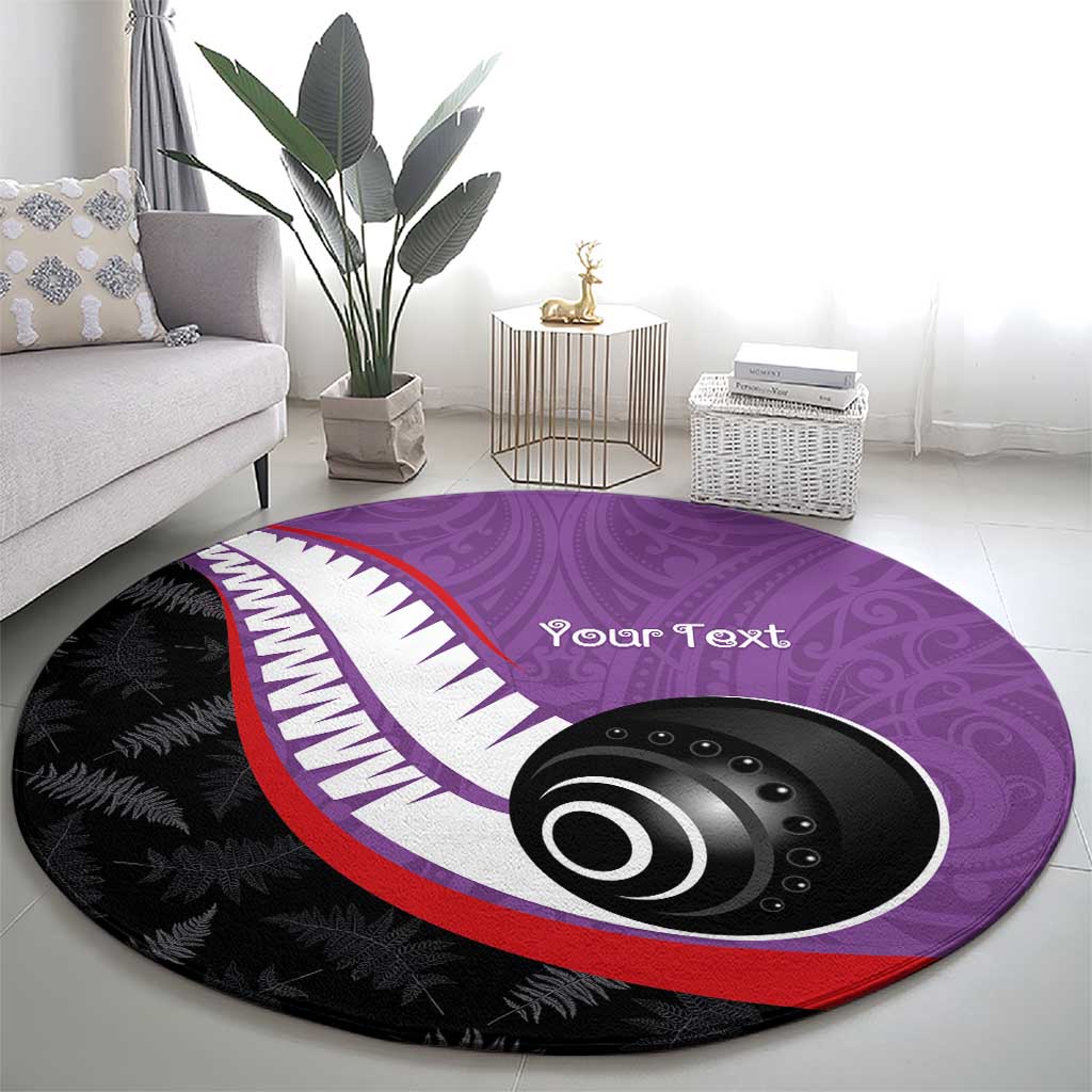 Personalised Aotearoa Lawn Bowls Round Carpet Maori and Silver Fern Sporty Style Purple Color - Aussie Hoodie