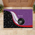 Personalised Aotearoa Lawn Bowls Rubber Doormat Maori and Silver Fern Sporty Style Purple Color - Aussie Hoodie