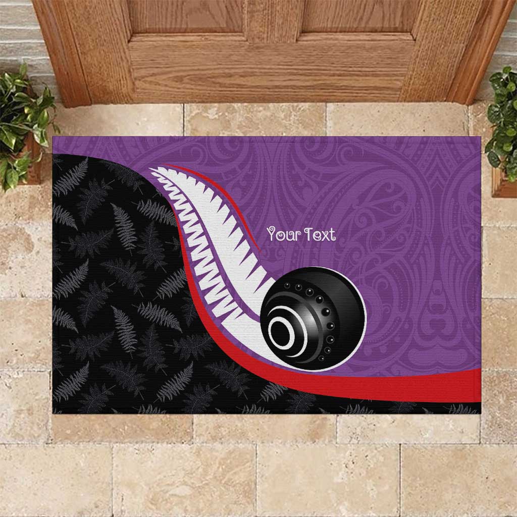 Personalised Aotearoa Lawn Bowls Rubber Doormat Maori and Silver Fern Sporty Style Purple Color - Aussie Hoodie