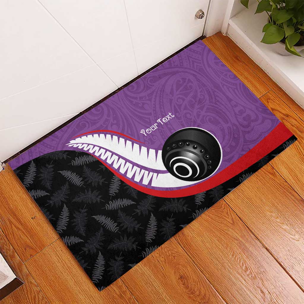 Personalised Aotearoa Lawn Bowls Rubber Doormat Maori and Silver Fern Sporty Style Purple Color - Aussie Hoodie
