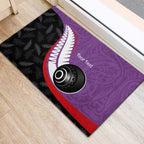 Personalised Aotearoa Lawn Bowls Rubber Doormat Maori and Silver Fern Sporty Style Purple Color - Aussie Hoodie