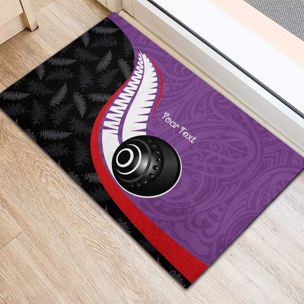 Personalised Aotearoa Lawn Bowls Rubber Doormat Maori and Silver Fern Sporty Style Purple Color - Aussie Hoodie