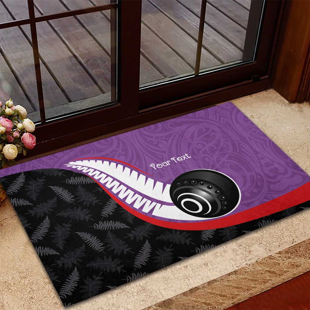 Personalised Aotearoa Lawn Bowls Rubber Doormat Maori and Silver Fern Sporty Style Purple Color - Aussie Hoodie