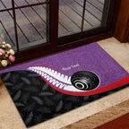Personalised Aotearoa Lawn Bowls Rubber Doormat Maori and Silver Fern Sporty Style Purple Color - Aussie Hoodie