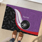Personalised Aotearoa Lawn Bowls Rubber Doormat Maori and Silver Fern Sporty Style Purple Color - Aussie Hoodie