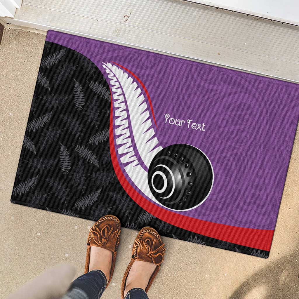 Personalised Aotearoa Lawn Bowls Rubber Doormat Maori and Silver Fern Sporty Style Purple Color - Aussie Hoodie