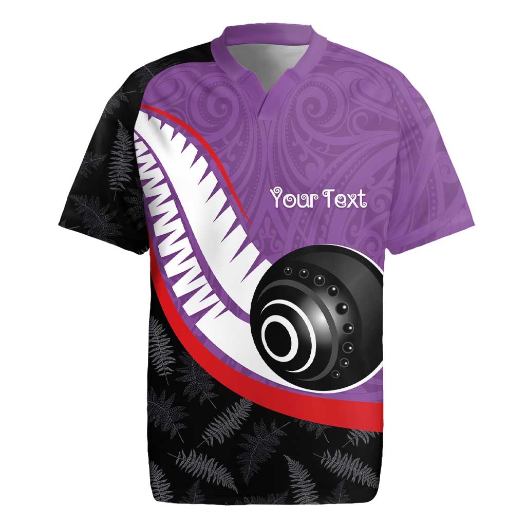 Personalised Aotearoa Lawn Bowls Rugby Jersey Maori and Silver Fern Sporty Style Purple Color - Aussie Hoodie