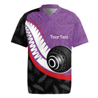 Personalised Aotearoa Lawn Bowls Rugby Jersey Maori and Silver Fern Sporty Style Purple Color - Aussie Hoodie
