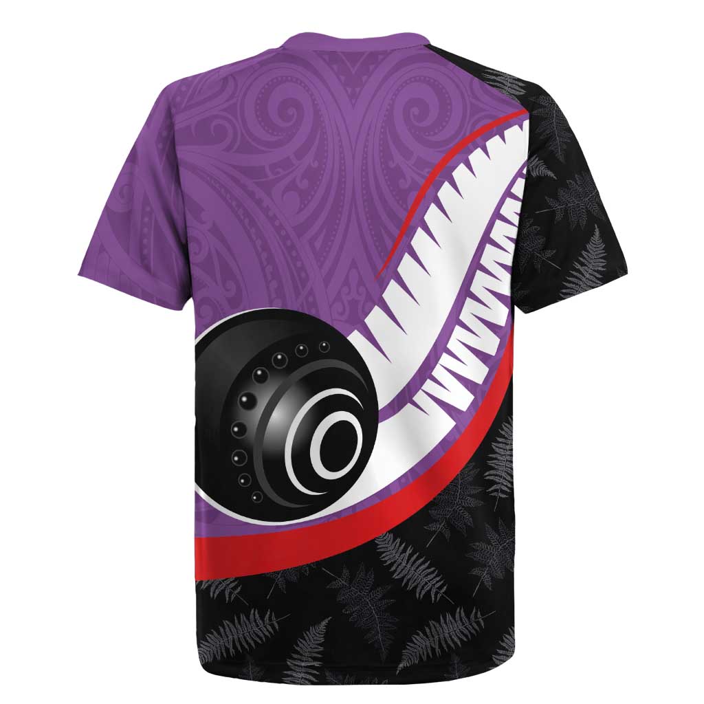 Personalised Aotearoa Lawn Bowls Rugby Jersey Maori and Silver Fern Sporty Style Purple Color - Aussie Hoodie