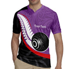 Personalised Aotearoa Lawn Bowls Rugby Jersey Maori and Silver Fern Sporty Style Purple Color - Aussie Hoodie