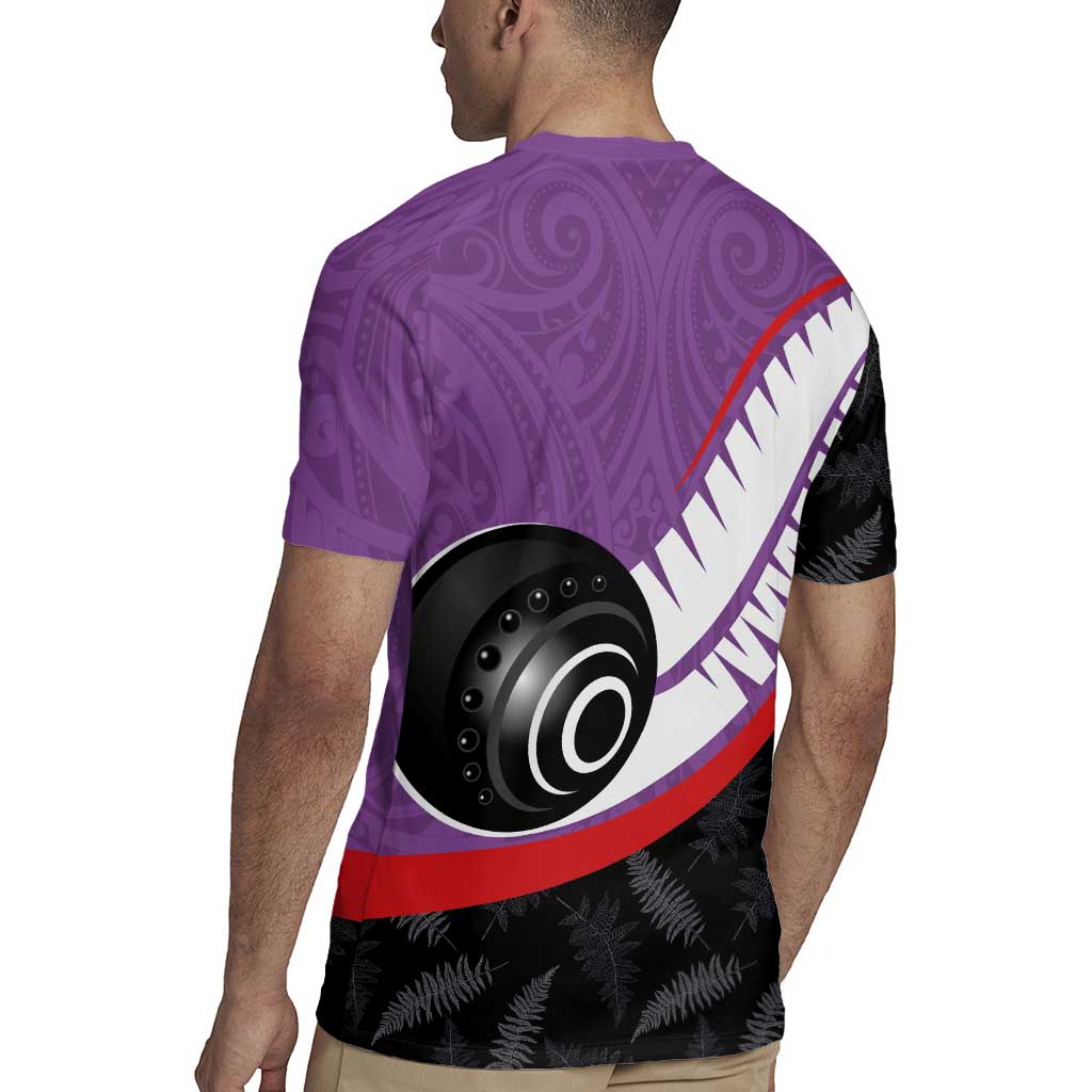 Personalised Aotearoa Lawn Bowls Rugby Jersey Maori and Silver Fern Sporty Style Purple Color - Aussie Hoodie