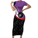 Personalised Aotearoa Lawn Bowls Short Sleeve Bodycon Dress Maori and Silver Fern Sporty Style Purple Color - Aussie Hoodie