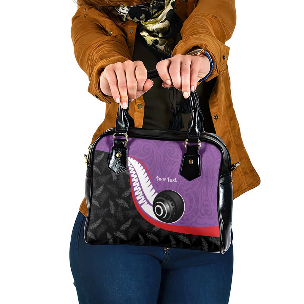 Personalised Aotearoa Lawn Bowls Shoulder Handbag Maori and Silver Fern Sporty Style Purple Color - Aussie Hoodie