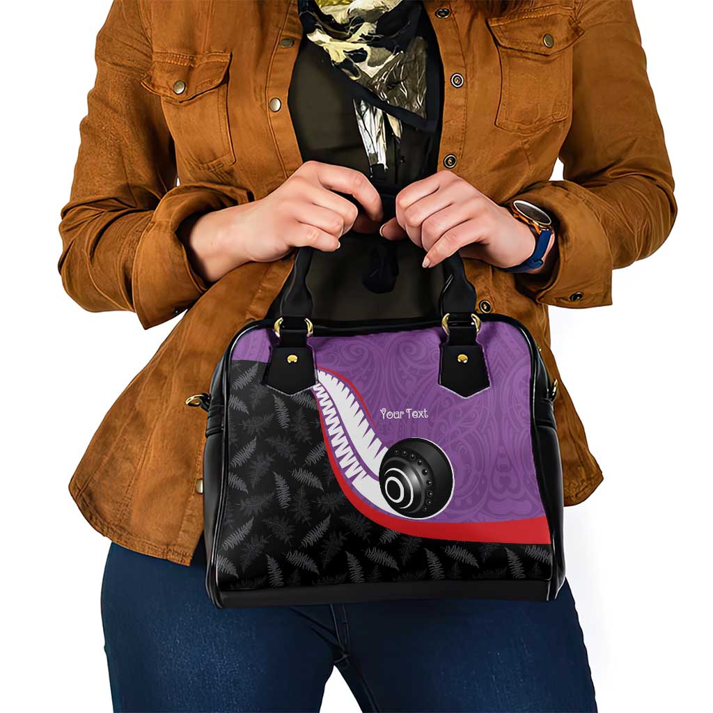 Personalised Aotearoa Lawn Bowls Shoulder Handbag Maori and Silver Fern Sporty Style Purple Color - Aussie Hoodie