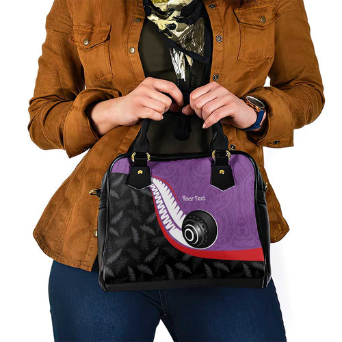 Personalised Aotearoa Lawn Bowls Shoulder Handbag Maori and Silver Fern Sporty Style Purple Color - Aussie Hoodie