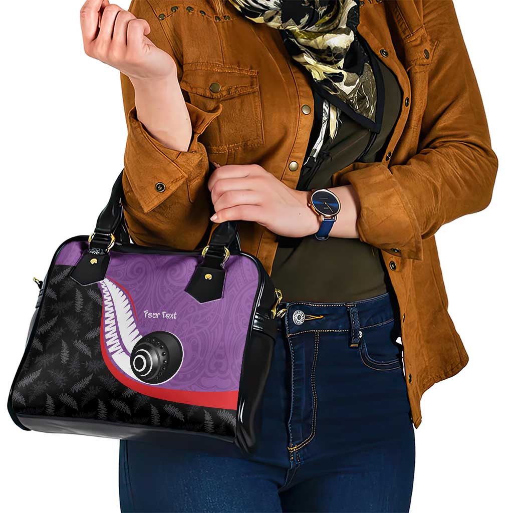 Personalised Aotearoa Lawn Bowls Shoulder Handbag Maori and Silver Fern Sporty Style Purple Color - Aussie Hoodie