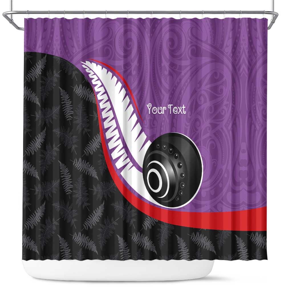Personalised Aotearoa Lawn Bowls Shower Curtain Maori and Silver Fern Sporty Style Purple Color - Aussie Hoodie