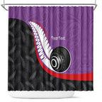 Personalised Aotearoa Lawn Bowls Shower Curtain Maori and Silver Fern Sporty Style Purple Color - Aussie Hoodie