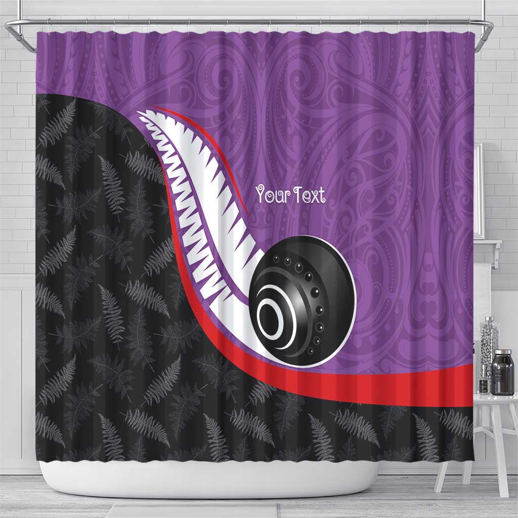 Personalised Aotearoa Lawn Bowls Shower Curtain Maori and Silver Fern Sporty Style Purple Color - Aussie Hoodie