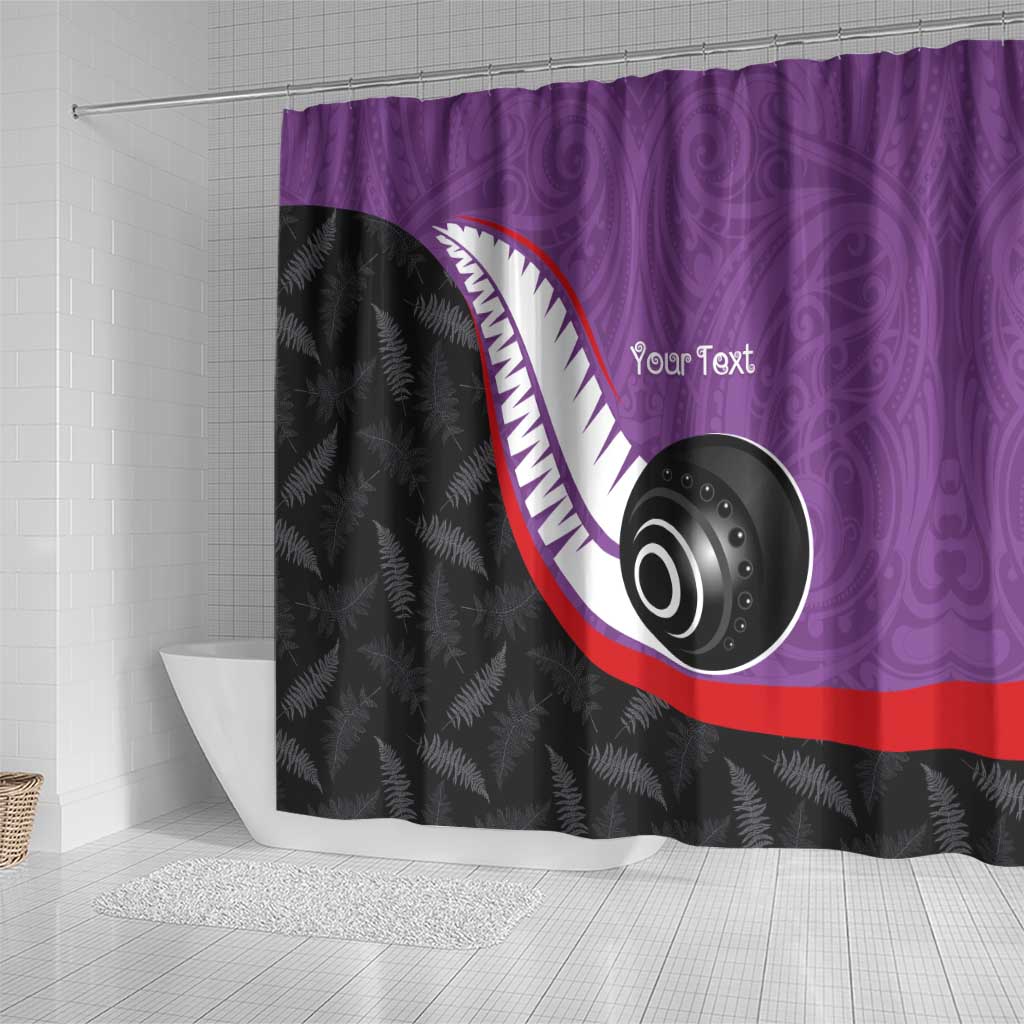 Personalised Aotearoa Lawn Bowls Shower Curtain Maori and Silver Fern Sporty Style Purple Color - Aussie Hoodie