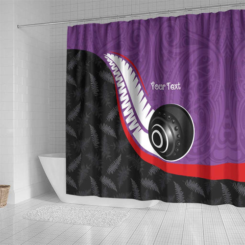 Personalised Aotearoa Lawn Bowls Shower Curtain Maori and Silver Fern Sporty Style Purple Color - Aussie Hoodie