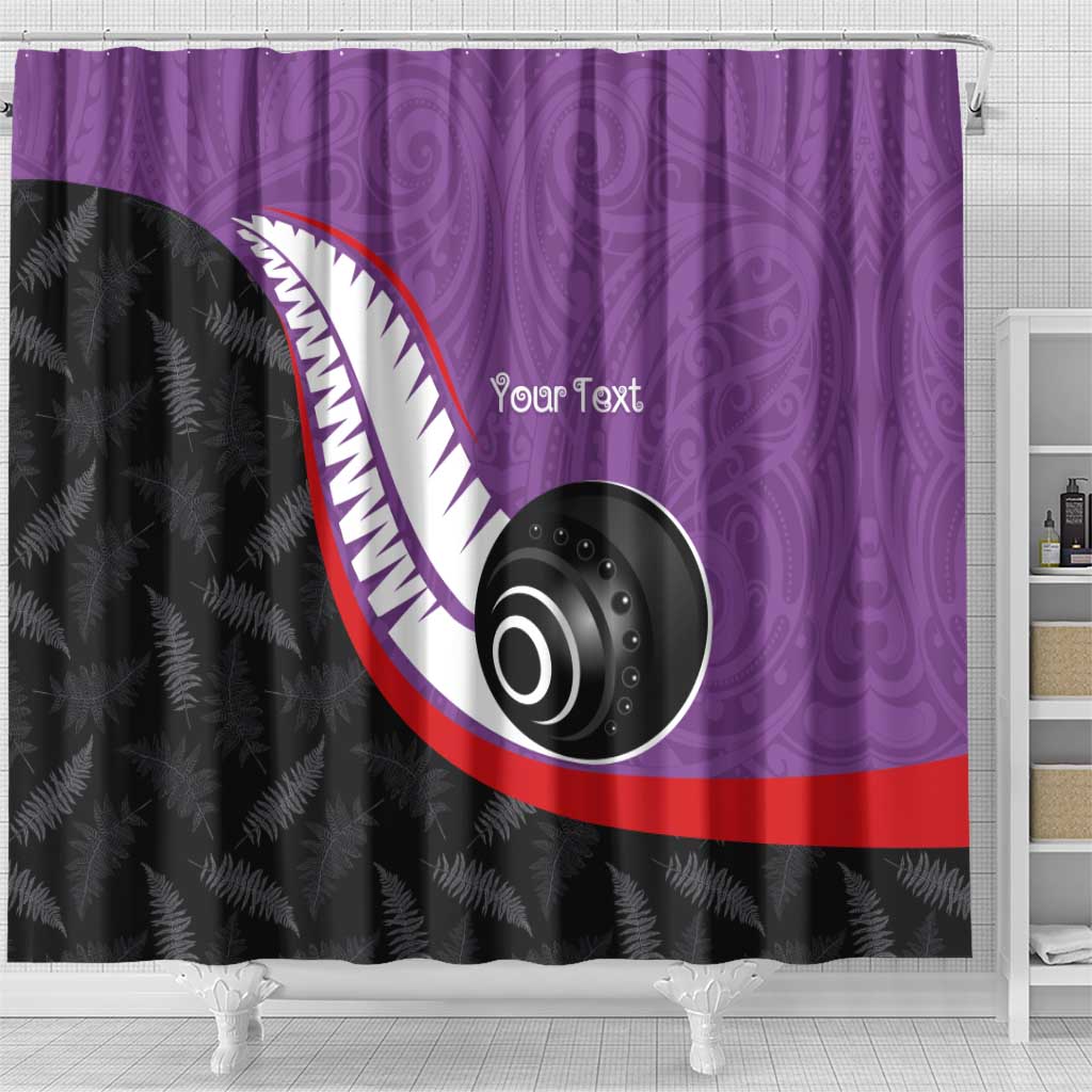 Personalised Aotearoa Lawn Bowls Shower Curtain Maori and Silver Fern Sporty Style Purple Color - Aussie Hoodie