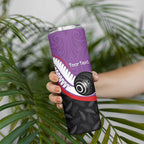 Personalised Aotearoa Lawn Bowls Skinny Tumbler Maori and Silver Fern Sporty Style Purple Color - Aussie Hoodie
