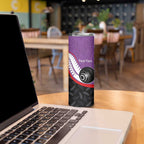Personalised Aotearoa Lawn Bowls Skinny Tumbler Maori and Silver Fern Sporty Style Purple Color - Aussie Hoodie
