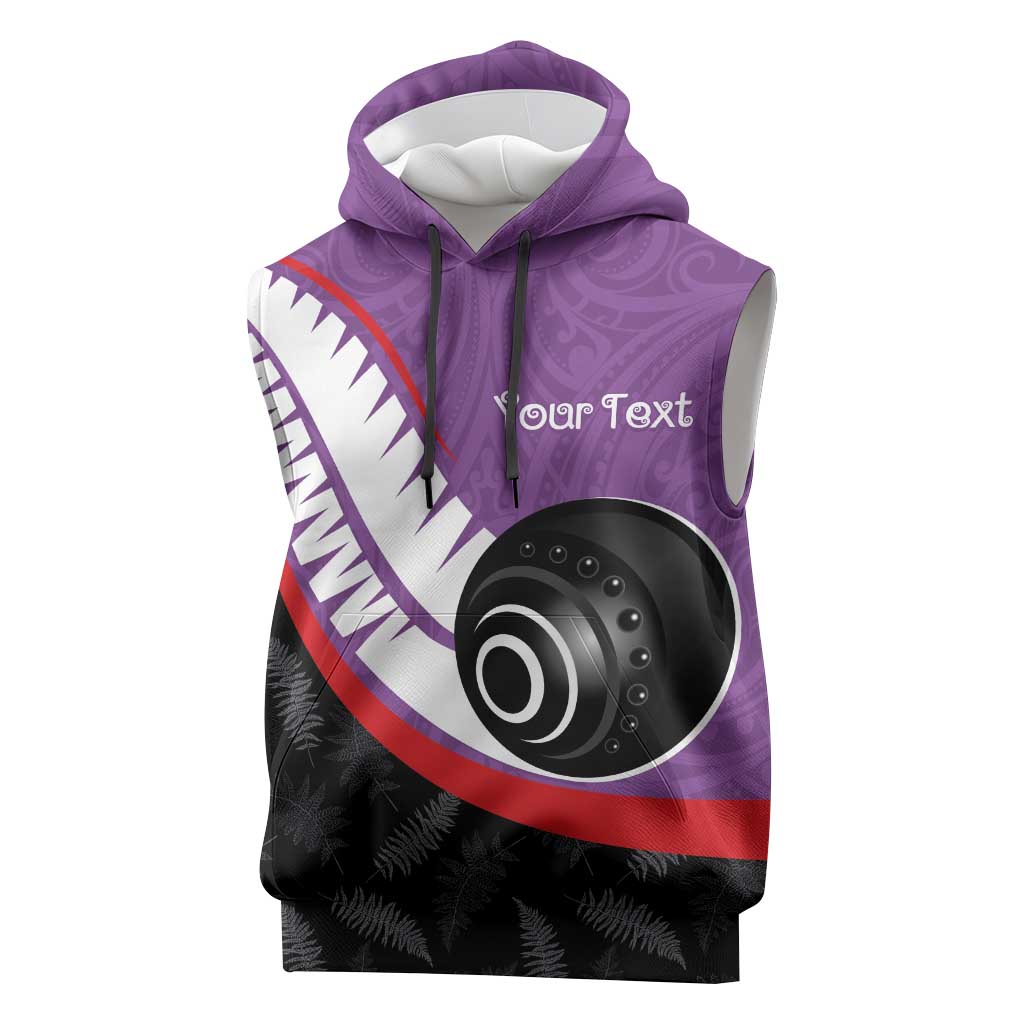 Personalised Aotearoa Lawn Bowls Sleeveless Hoodie Maori and Silver Fern Sporty Style Purple Color - Aussie Hoodie
