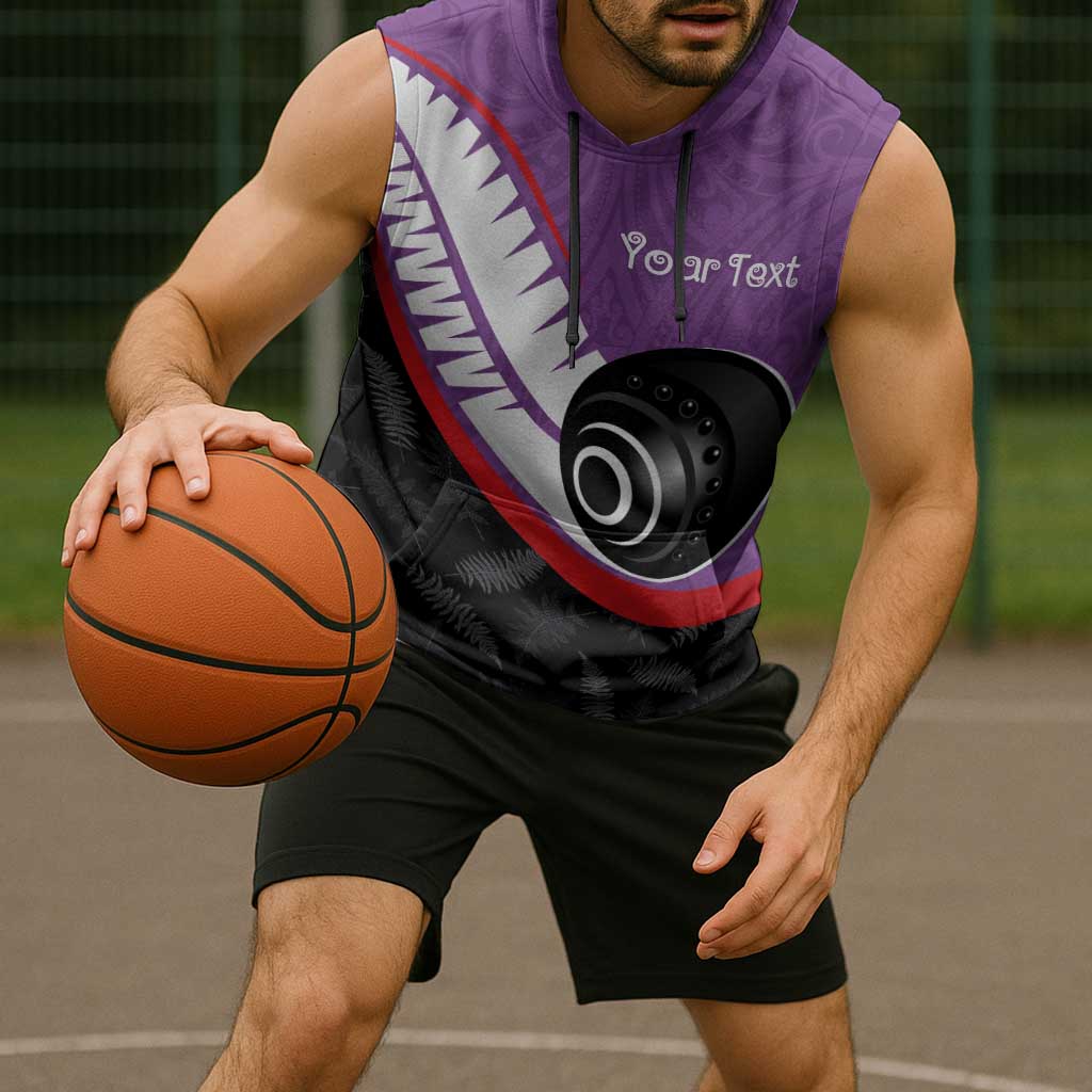 Personalised Aotearoa Lawn Bowls Sleeveless Hoodie Maori and Silver Fern Sporty Style Purple Color - Aussie Hoodie
