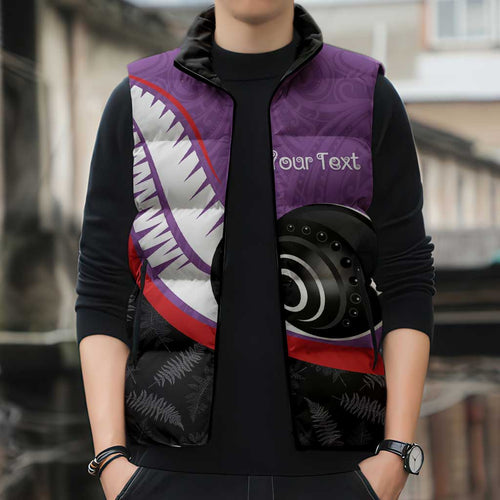 Personalised Aotearoa Lawn Bowls Sleeveless Puffer Jacket Maori and Silver Fern Sporty Style Purple Color - Aussie Hoodie