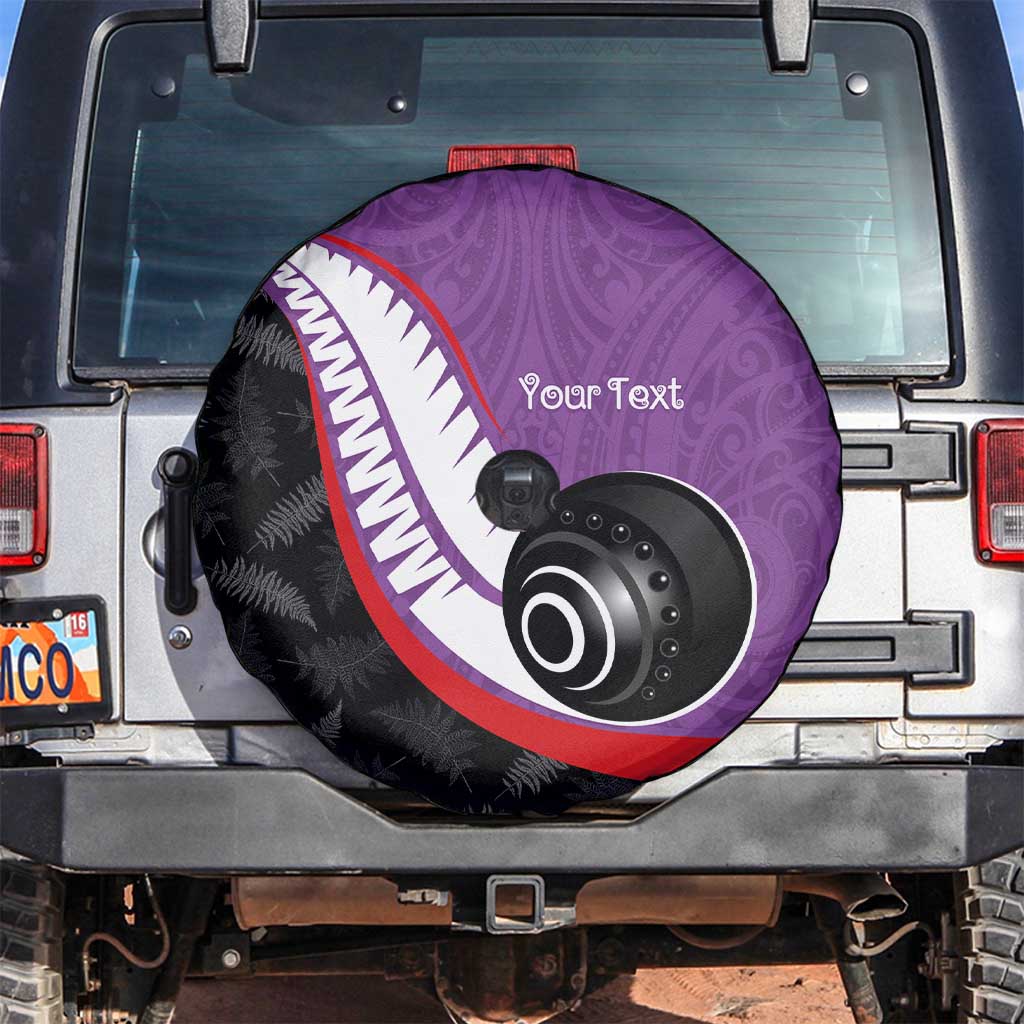 Personalised Aotearoa Lawn Bowls Spare Tire Cover Maori and Silver Fern Sporty Style Purple Color - Aussie Hoodie