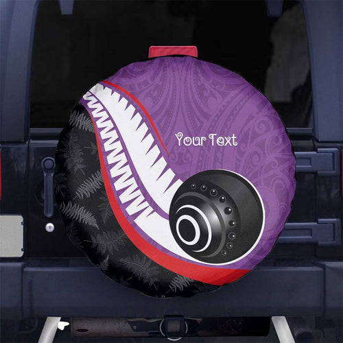 Personalised Aotearoa Lawn Bowls Spare Tire Cover Maori and Silver Fern Sporty Style Purple Color - Aussie Hoodie
