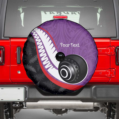 Personalised Aotearoa Lawn Bowls Spare Tire Cover Maori and Silver Fern Sporty Style Purple Color - Aussie Hoodie