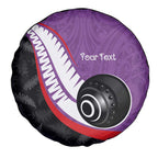 Personalised Aotearoa Lawn Bowls Spare Tire Cover Maori and Silver Fern Sporty Style Purple Color - Aussie Hoodie